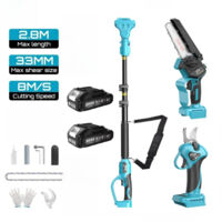 Poteau télescopique sans balais 3 en 1, ciseaux à branches hautes, tronçonneuse électrique, outils de taille de jardin pour Makita, broche de batterie 18V, Avec 2×Batterie 2.0Ah