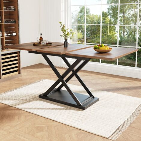 Teleskoptisch für optimale Raumnutzung-Ausziehbarer Esstisch 120-160x80cm mit schwarzem Eisenbeinen,ideal für Küche und Wohnzimmer,in Walnussfarbe