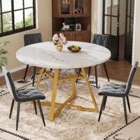 Runder Esstisch mit Metallbeinen in Schwarz-Weiß,stilvoll im marmorierten Design,ideal für Küche und Esszimmer,elegant und funktional.