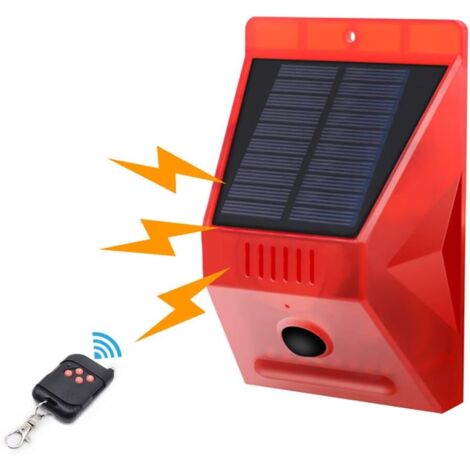 Solar-Blitzlicht mit Bewegungsmelder, Achort IP65 wasserdichter LED-Solar-Alarmmelder mit Fernbedienung, 129 dB Schallsicherheit, wasserdichte Sirene für Zuhause, Bauernhof, Villa