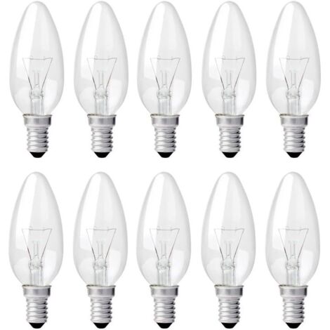 E14 40 W klare Kerzenbirne, dimmbare Glühlampe, Warmweiß 2700 K, 400 lm, Flammen-Glühbirne, E14 Edison-Schraub-Kerzenbirnen, 10 Stück