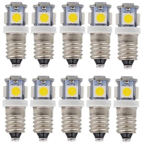 E10 AC-LED-Leuchtmittel, 10 Stück, 6 V, 5 LED-Lampen, E10-Miniaturschraube, 50 lm (AC 6 V)