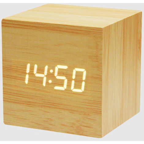Wecker aus Holz – Mini-Digitaluhr mit Temperatur-Zeitanzeige, 3-stufiger Helligkeit und Sprachsteuerung, ideal für Reisen zu Hause