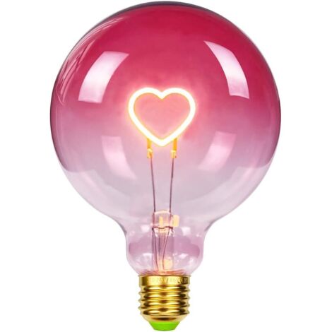 LED-Glühbirne, große Globe-Edison-Glühbirne, G125, rosa Farbe, Herz-Filament, 2 W, dimmbar, spezielle dekorative Glühbirne, 220–240 V, E27