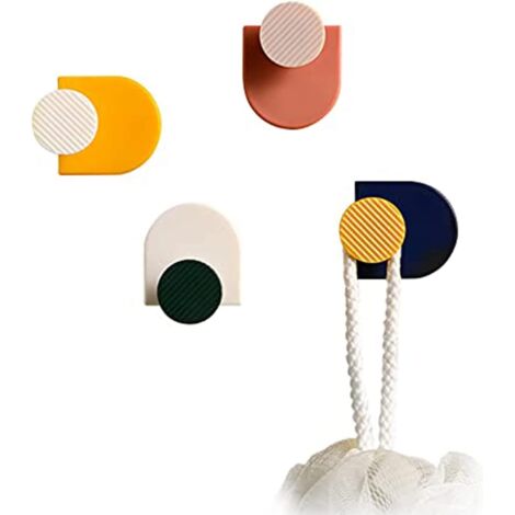 Bunte selbstklebende Haken, bunte selbstklebende Haken, robuste Handtuchhaken, selbstklebende Kunststoffhaken für Wandhaken, Aufkleber, Garderobe, Badezimmer, Küche, Zuhause, 4 Stück