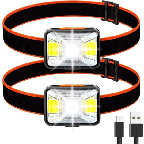 Leistungsstarke Stirnlampe [2 Stück], LED-Stirnlampe, USB wiederaufladbar, 200 Lumen, 5 Beleuchtungsmodi, weißes und rotes Licht, wasserdicht IPX5, für Angeln, Camping, Lesen, Wandern, Radfahren usw. 