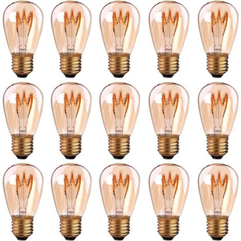 15er-Pack E27-LED-Spiralfilament ST45/S14, 3 W, Vintage-Stil, bernsteinfarbenes Licht, dimmbar, 2200 K, superwarmes Weiß, 140 lm, 25 W-Äquivalent