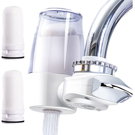 Wasserhahn-Wasserfilter, Küchen-Wasserhahnfilter, Anti-Kalk-Wasserhahnfilter, gereinigtes Wasser der Klasse 8, mit 2 Filterelementen, transparentes Gehäuse, geeignet für die meisten Arten von Wasserhä