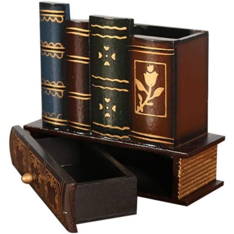 Stifthalter aus Holz, Vintage-Retro-Stiftbecher mit Schublade, Bleistift-Organizer, Ständer, Topf, Make-up-Pinsel, Aufbewahrungsbehälter, Schreibtisch-Organizer, Schreibwaren-Organizer