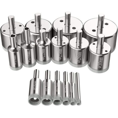 Lochsägen, 16 Stück, Diamantbohrer, Lochsäge, 6–50 mm, Glasbohrwerkzeuge, Lochsägen-Set für Kohlenstoffstahl, Glasbohrer, Keramik, Porzellan, Fliesen, Marmor
