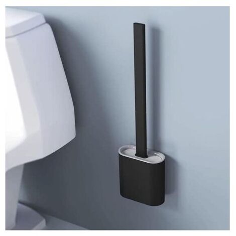 WC-Bürste aus Silikon – WC-Bürste/WC-Bürste aus Kunststoff und Silikon, im edlen Design – WC-Bürstenhalter zur Wandmontage, ohne Bohren – Badaccessoires/Accessoires – Schwarz/Weiß