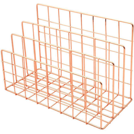 3 Fächer Metalldraht-Postsortierer, Zeitschriftenhalter, Akten, Zeitungen, Dokumente, Büro, Aufbewahrung, Regal, Organizer (Roségold)