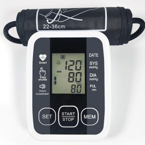 Elektronisches Blutdruckmessgerät mit verstellbarer Manschette (22–36 cm), automatischer Blutdruckmessung, medizinisch zertifiziert, großes LCD-Display