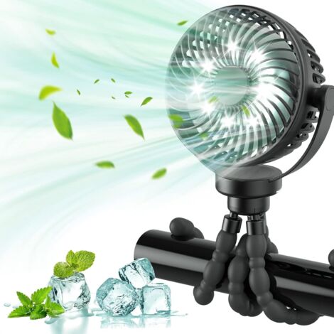 Mini-Tragbarer Oktopus-Ventilator, USB-aufladbar, 3 Geschwindigkeitsstufen, mit Aufhänger und Abdeckung, kompatibel – Schwarz (1/5)