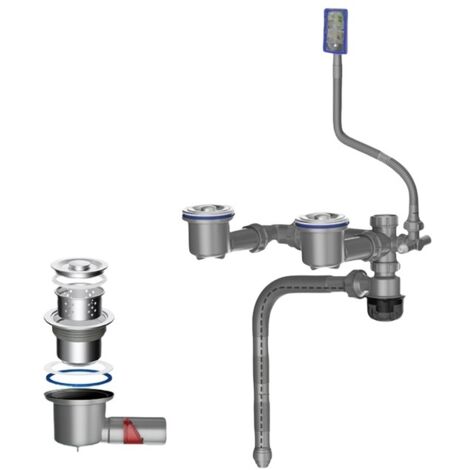 Küchenspülen-Siphon (110 mm) für 2 Becken, Küchenspülen-Abflussrohr-Set, verstellbares Rohr, geruchsdicht und überlaufsicher, geeignet für Abwasserrohre mit Φ40/50 mm (grau) (1/4)