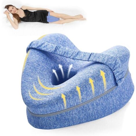 Kniekissen für Seitenschläfer, Beinhochlagerungskissen, Komfort-Beinkissen, Kniekissen zum Schlafen, orthopädisches Beinkissen aus Memory-Schaum (Blau) (1/4)