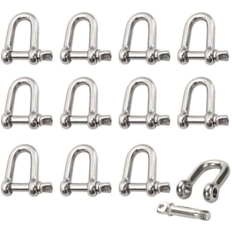 Edelstahl-Schäkel, 12 Stück, M4 Edelstahl-Schäkel, Hebeschäkelkette, D-Ring-Schäkel, Schäkelstift, Schraubschnalle, gerade Schäkeldichtung, Verschluss für Kette
