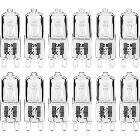 12 Stück G9 Halogenlampen, G9 Leuchtmittel 230V 28W 480lm, 2800K Warmweiß, dimmbare Kapselbirnen, flimmerfrei [Energieklasse G]