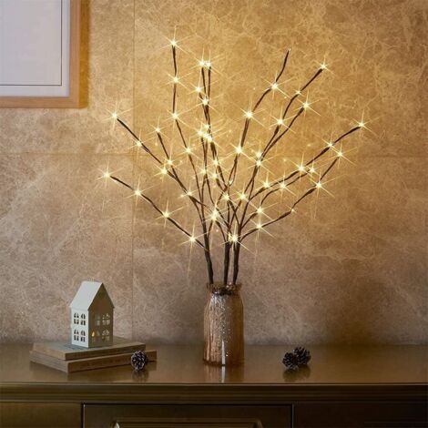 3er Set Lichterbäume, 60LED wasserdichte Lichterzweige innen und außen, 76CM warmweiße Zweige, hellbraun, batteriebetriebene LED-Lichterzweig-Dekoration, passend für Weihnachten, Osterdeko, Halloween