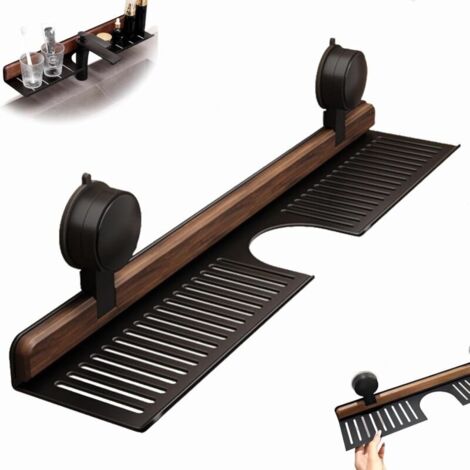 Walnuss Saugnapf Badezimmer Regal, Waschbeckenregal über Wasserhahn, Waschbecken-Wasserhahn-Organizer, Waschbecken Regal Ohne Bohren Für Schlafzimmer RV Schlafsaal Küche (Schwarz,40cm)