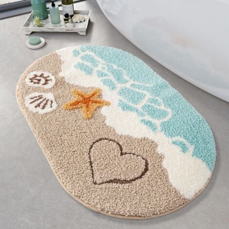 Süßer Badezimmerteppich Ozean-Motiv, super saugfähig, maschinenwaschbar, rutschfest, Flauschiger Teppich für Dusche, Schlafzimmer und Wohnzimmer, 40 x 60 cm, Strand