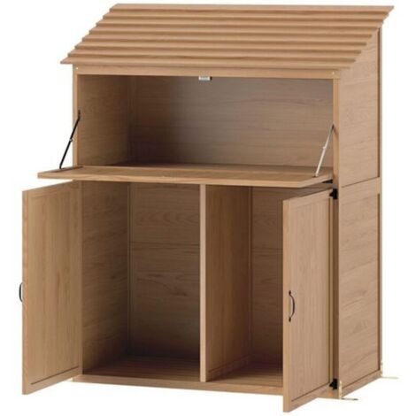 Gartenschrank Holz, Geräteschuppen mit Stufen-Pultdach Ablage klappbar Tisch Doppeltüren 110 x 54 x 136 cm, wetterfest Geräteschrank, Gerätehaus Gartenschuppen für Garten, Terrasse, Naturholz (1/5)