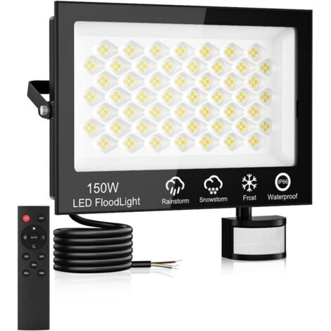 LED Strahler mit Bewegungsmelder Außen 150W,15000LM Superhell Scheinwerfer mit Fernbedienung,6500K Kaltweiß Außenstrahler,IP66 Wasserdicht LED Fluter Flutlicht,Außenlampe für Garten Garage Sportplatz (1/5)