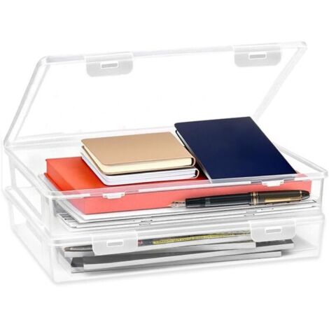 Aufbewahrungsbox mit Deckel Flach, Dokumentenbox A4 Stapelbare Stapelbare Durchsichtige Stiftebox Plastikbox Stift Organizer Aufbewahrungsboxen für Dokumente Zeitschriften (1/5)