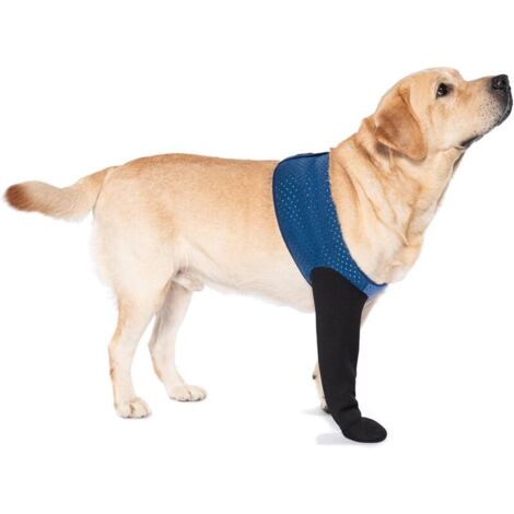 Hundesocken gegen Pfotenlecken & Schutz bei Verletzungen, mit rutschfesten Sohlen. Wasserdichter Pfotenschutz. (Blau, LLeft)