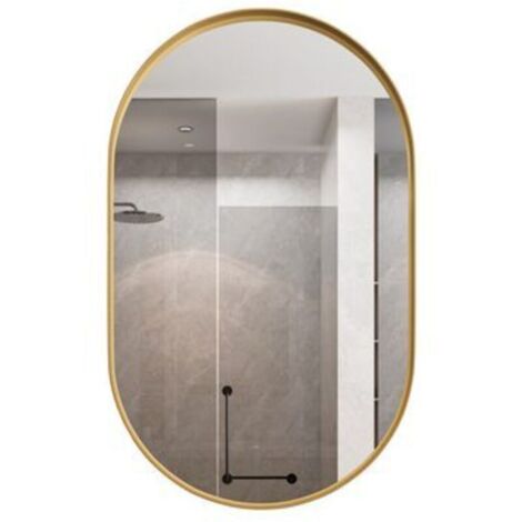 Stilvoller ovaler Spiegelschrank, Einbau-Medizinschrank, Wandschrank mit Metallrahmen, Spiegel und verstellbaren Einlegeböden, Spiegelschrank mit Stauraum für Bad, Wohnzimmer und Schlafzimmer, Gold