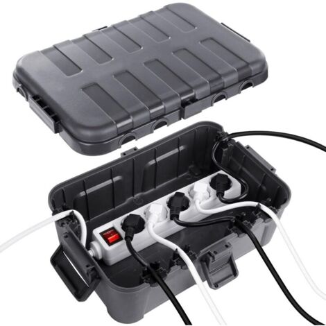 Extra große Kabelbox (32 x 22 x 13 cm), IP54 wasserdicht, sicheres Außenkabel, wetterfeste Steckdosenabdeckung zum Schutz der Steckdosenleiste, Timer-Steckdose, grau