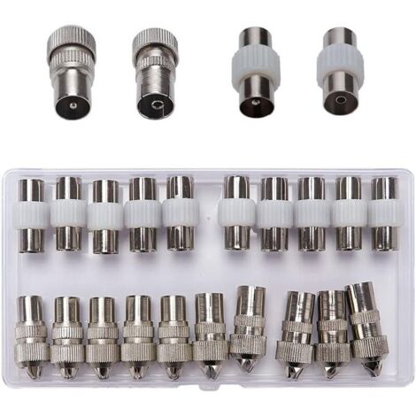 Antennenanschluss-Sets, 5 × Buchse und 5 × Stecker Koaxial TV-Antennenkabel-Stecker-Adapter, RF TV-Kabel Antennenanschluss-Stecker, Koaxial-Kupplung, Silber (1/5)