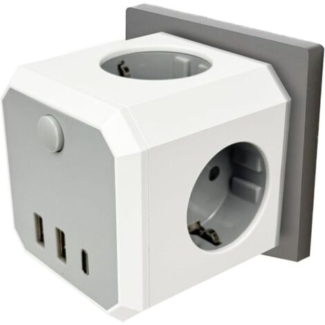 Mehrfachsteckdose ohne Kabel, 4 Fach Steckdosenleiste mit 2 USB A und 1 USB C, 16A 4000W Steckdosenwürfel ohne Kabel, Cube Mehrfachstecker mit Schalter, Steckdosenverteiler für Büro Hause Reisen (1/5)