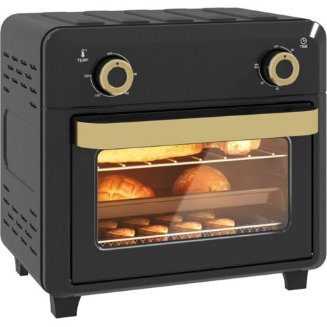 Minibackofen mit Umluft, Heißluftfritteuse, Timer, Innenbeleuchtung, 10L, Schwarz