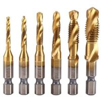 Set mit 6 Gewindebohrern, Gewindebohrer, metrisches M3-M10-Gewinde mit HSS-Titanbeschichtung und 1/4-Zoll-Sechskant-Gewindebohrer-Bits zum Gewindeschneiden verschiedener Gewinde.