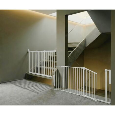 Safetots Barrière de Sécurité Enfant Escalier, Blanc, Système Multi-Panneaux jusqu à 187cm, Fixation à Vis 67-105,5cm
