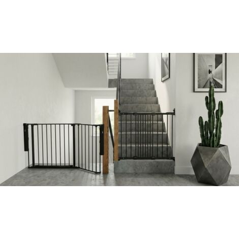 Safetots Barrière de Sécurité Enfant Escalier, Noir, Système Multi-Panneaux jusqu à 154cm, Fixation à Vis 67-105,5cm