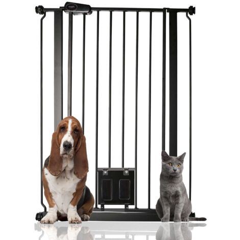 Bettacare Barrière Pour Chien Avec Trappe Verrouillable, 75cm - 84cm, Hauteur 104cm, Couleur Noir