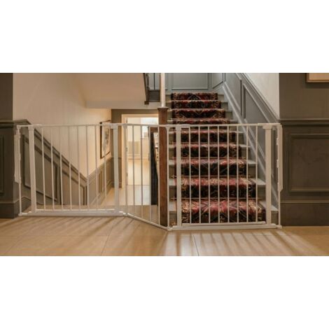 Safetots Barrière Escalier Multi-Panneaux avec 2 Portillons, Blanc, Longueur Totale 200cm