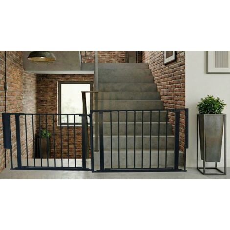 Safetots Barrière Escalier Multi-Panneaux avec 2 Portillons, Noir, Longueur Totale 187cm