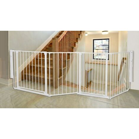 Safetots Barrière Escalier Multi-Panneaux avec 2 Portillons, Blanc, Longueur Totale 246cm
