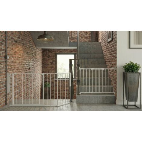 Safetots Barrière de Sécurité Enfant Escalier, Blanc, Système Multi-Panneaux jusqu à 135cm, Fixation à Vis 67-105,5cm