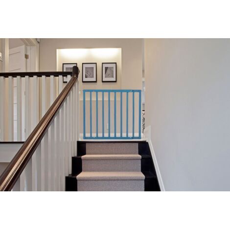 Safetots Barriere Pour Haut De Escaliers En Bois, Barriere De Securite A Fixation Par Vis, 63.5m - 105.5cm, Bleu Azur (1/5)