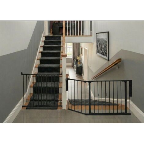Safetots Barrière de Sécurité Enfant Escalier, Noir, Système Multi-Panneaux jusqu à 115cm, Fixation à Vis 67-105,5cm