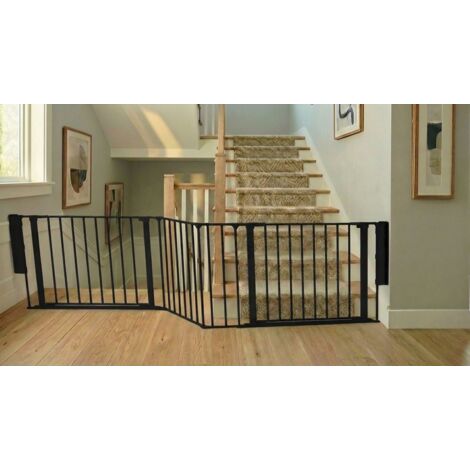 Safetots Barrière Escalier Multi-Panneaux avec 2 Portillons, Noir, Longueur Totale 272cm