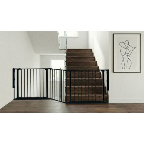 Safetots Barrière Escalier Multi-Panneaux avec 2 Portillons, Noir, Longueur Totale 226cm
