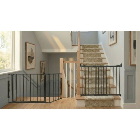 Safetots Barrière de Sécurité Enfant Escalier, Noir, Système Multi-Panneaux jusqu à 128cm, Fixation à Vis 67-105,5cm