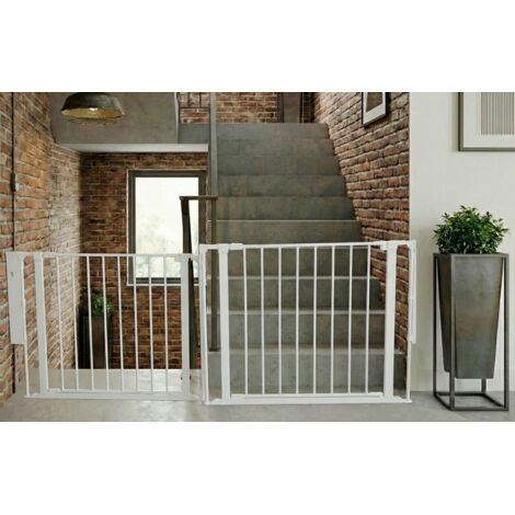 Safetots Barrière Escalier Multi-Panneaux avec 2 Portillons, Blanc, Longueur Totale 187cm