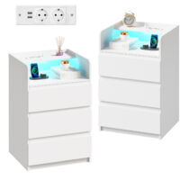 Set aus 2 Nachttischen mit verstellbarer LED-Beleuchtung, Steckdose und USB-Anschluss