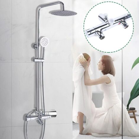 Système de douche avec thermostat, ensemble de douche avec robinetterie, ensemble complet, ensemble de douche de tête en cascade pour salle de bains et douches d'hôtel, 81-117 cm Barres de douche, mét (1/5)
